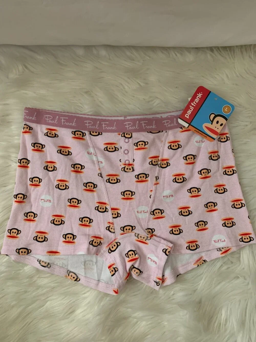 PAUL FRANK Julius the Monkey Ribbed Bralette & Brief Set in Pink Sz LARGE
